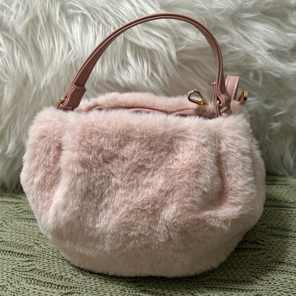 NWT Cato Faux Fur Crossbody Bag with Pom Pom Accents -Blush Pink, Size Mini - Picture 7 of 8